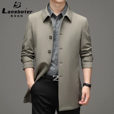 Spring and Autumn New Windbreaker Men's Mid-Length Trench Coat and Overcoat Korean Style Trendy Slim Fit Handsome Trench Coat Men's Coat Cross-Border