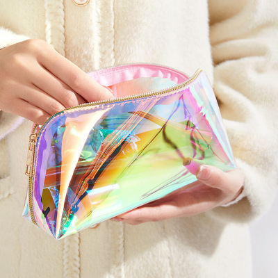 Korean-Style Large Capacity TPU Shell Cosmetic Bag Transparent Waterproof Laser Colorful Portable Toiletry Bag Semicircle Storage Bag