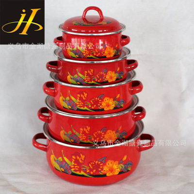 Factory Direct Supply Enamel Binaural Stew Pot Red Kitchen Supplies Enamel Stew Pot Soup Pot Milk Pot Series 673ed3