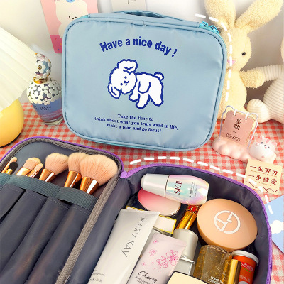 INS Style Homemade Super Cute Cream Color Three Bears Cosmetic Bag Student Portable Toiletry Storage Travel Storage
