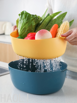 Large Kitchen Wash Fruit Basin Washing Vegetable Basket Double Layer Rice Washing Draining Basin