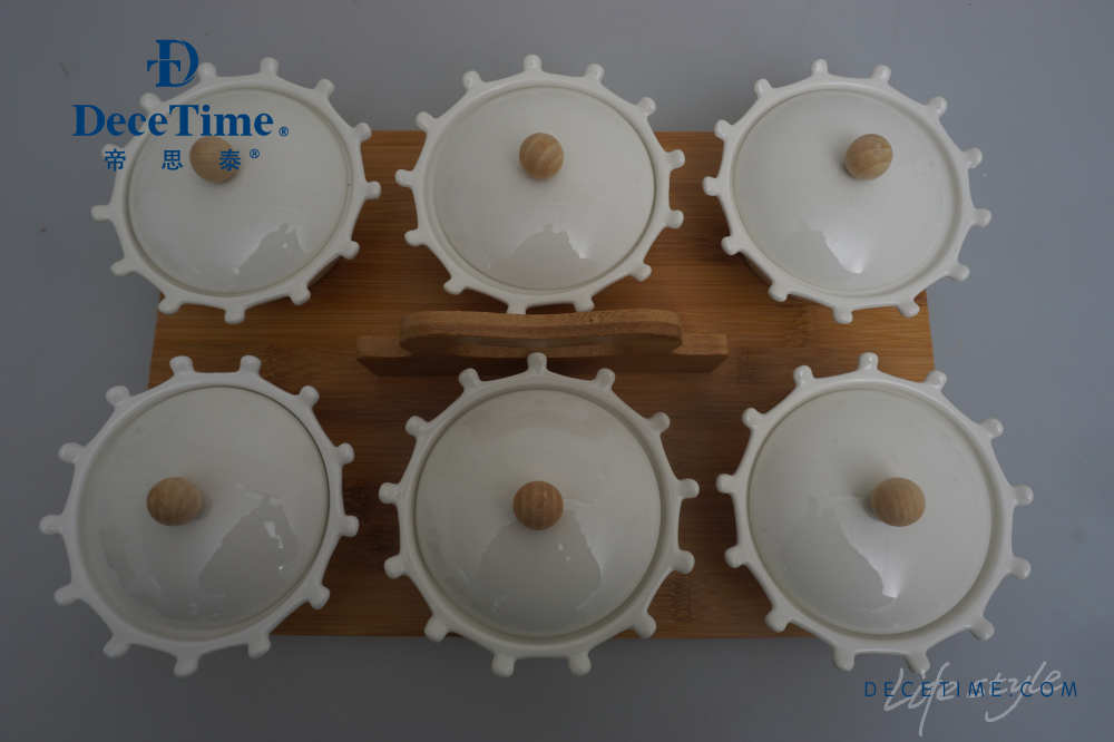 水果盘陶瓷配木托