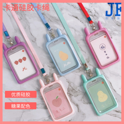 Cartoon Silicone Card Set Lanyard Cute Student ID Bus Pass Halter Customized Chest Card Work Card Badge Transparent