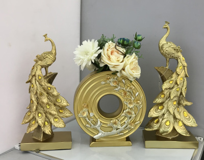 Resin Home Crafts Decoration Golden Peacock Auspicious Peacock Set Three Ornaments Business Gifts Give as Gifts