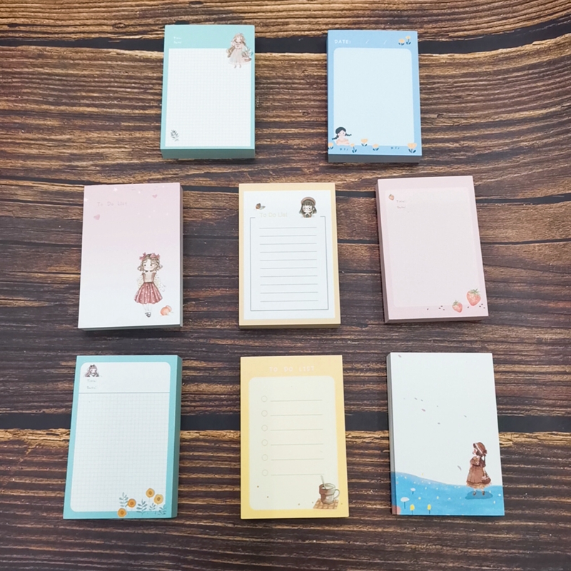 新款 彩页便签纸创意无粘性可撕小本子手帐素材纸100张萌萌小可爱