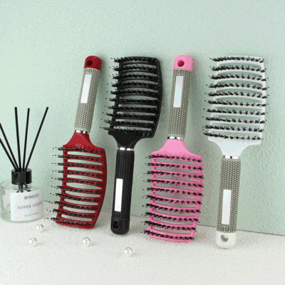 Cross-Border Spot Bristle Nylon Big Curved Comb Vent Comb Fine Teeth Comb Comb for Greasy Hair Styling Comb Hairdressing Styling Comb