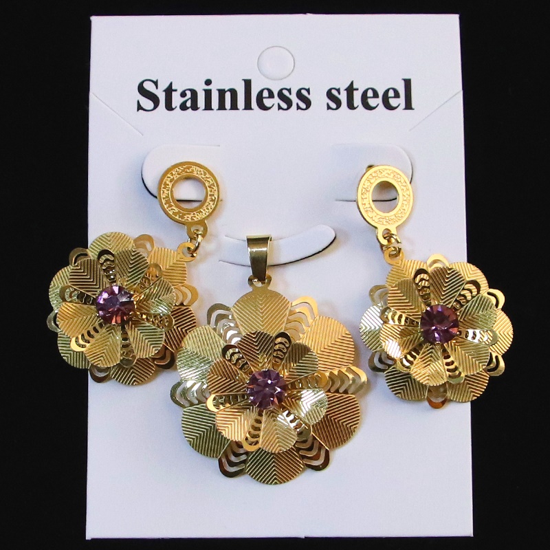 锆石耳环吊坠不锈钢三件套21003