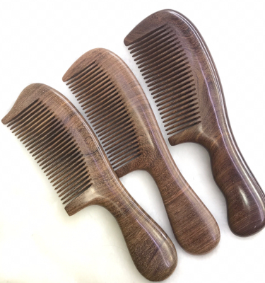 Factory Direct Sales Genuine Golden Sandalwood Whole Wood Large Fine Tooth Comb with Handle Wholesale Hot Sale