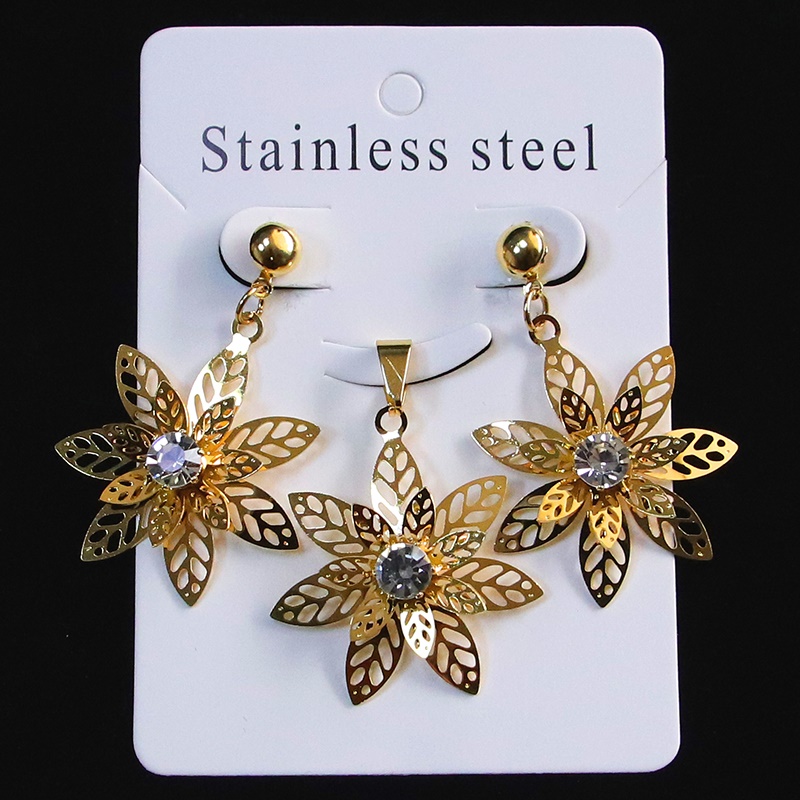 锆石耳环吊坠不锈钢三件套来图来样工厂定制加工21009