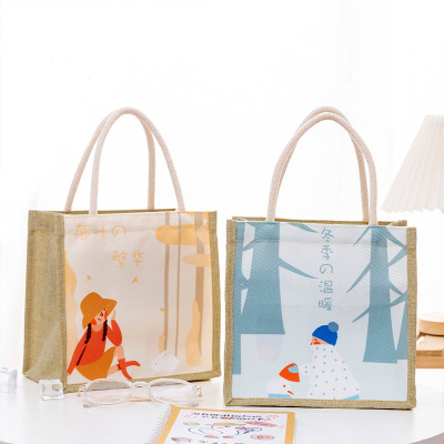 Liancheng Retro Imitation Linen Handbag Ins Cute Cartoon Canvas Bag Summer Student Handbag Buggy Bag Wholesale