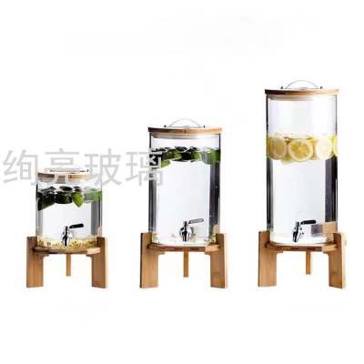 Borosilicate Glass Wine Barrel Bamboo Cover Glass tank Stainless Steel Faucet