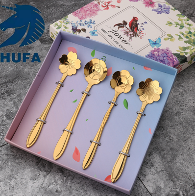 Creative Stainless Steel Cherry Blossom Spoon Long Handle Stirring Petal Spoon Ins Style Golden Rose Spoon Wedding Hand Mixing Gift Wholesale