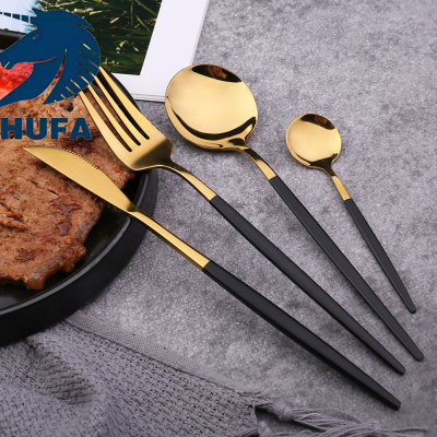 Stainless Steel Knife Fork Spoon and Chopsticks Portuguese Black Gold Western Food/Steak Set Bright Knife and Fork Four-Piece Mirror Spoon