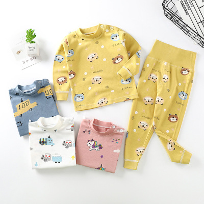 Children's Underwear Suit Baby Pure Cotton Long Johns Top & Bottom Boys and Girls Spring and Autumn Pajamas High Waist Belly Protection Pants Clothes for Babies