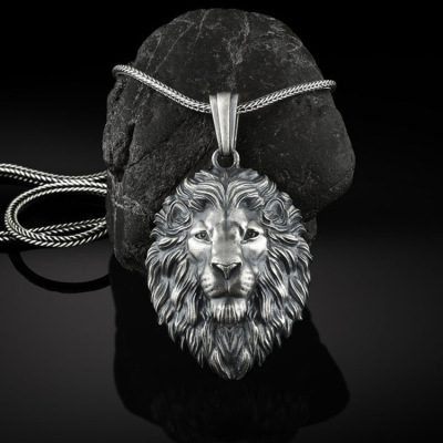 Metal Lion's Head Pendant Necklace Men's Hip Hop Necklace Cross-Border Hot Sale New European and American Ins Personalized Ornament