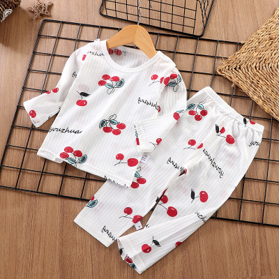 2021 New Children 'S Pure Cotton Pajamas Summer Suit Long Sleeve Thin Homewear Air Conditioning Clothes Men 'S And Women 'S Clothing