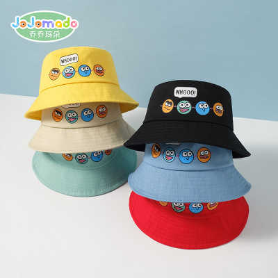 Summer New Pure Color Cartoon Expression Casual Children Bucket Hat Sun Protection Sunshade Outdoor Maruko
