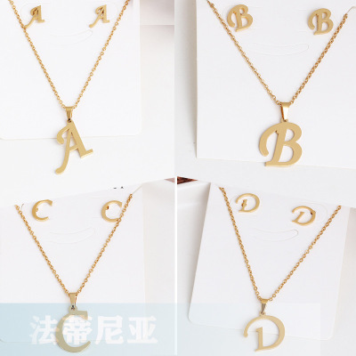 2021 New Stainless Steel Pendant 26 English Letters Necklace European and American Popular Ornament Does Not Fade in Stock Wholesale