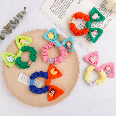 Cartoon Bow Small Intestine Ring Children Princess Rubber Band Does Not Hurt Hair Accessories New Cute Candy Color Fabric Hair Rope