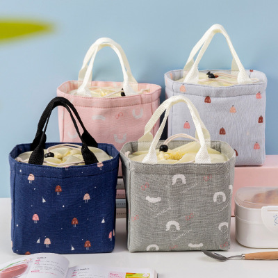 Q Liancheng Korean Imitation Linen Drawstring Insulated Bag Thick Aluminum Foil Lunch Box Portable Men and Women Student Lunch Box Bag