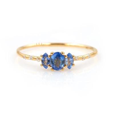Exclusive for Cross-Border Starry Sky Triple Sapphire Ring Pure Copper Plated 18K Real Gold Color Retention Electroplated Ring