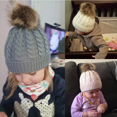 AliExpress New Men's and Women's Parent-Child Twist Imitation Raccoon Fur Ball Knitted Parent-child cap