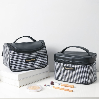 Cosmetic Bag Women's Makeup Wash Houndstooth Portable Internet Celebrity Portable Girl Heart Simple Large Capacity Ins Style Square Bag