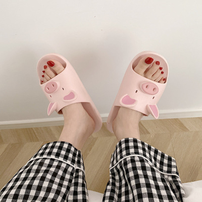 2021 Summer Couple Slippers Cute Cartoon Children Parent-Child Soft Bottom Bath Female Summer Beach Shoes Cute Pig Slippers