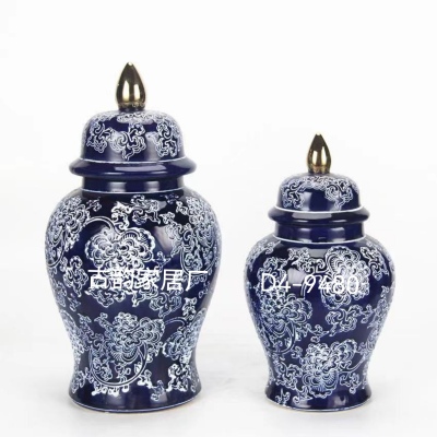 Modern Minimalist Design Style Blue Hollow Ceramic Decoration Creative Hollow Vase Temple Jar Decorations