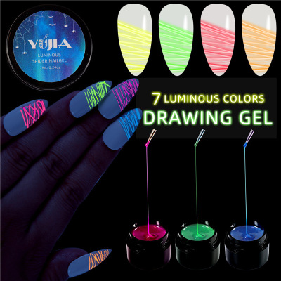 Cross-Border New Arrival 7 Colors Luminous Wire Drawing Glue for Nail Beauty Shop Nail Art Hook Line Painted High Elastic UV Polish Spider Glue