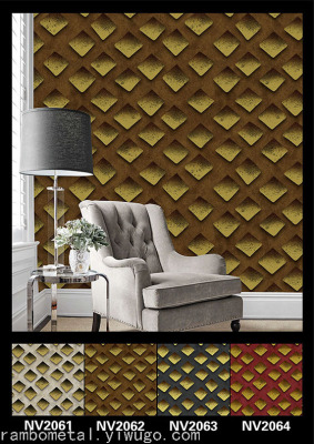 PVC Rhombus Block Gold Powder Pattern Deep Embossed 3D Wallpaper