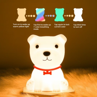 2021new Small Adorable Dog Silicone Light Bedside Lamp Creative Cute Puppy Lamp USB Night Light Silicone Soft