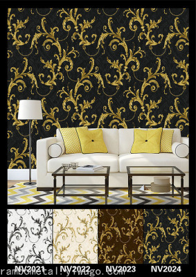 Wallpaper PVC Deep Embossed Damascus Gold Powder European Flower Wallpaper