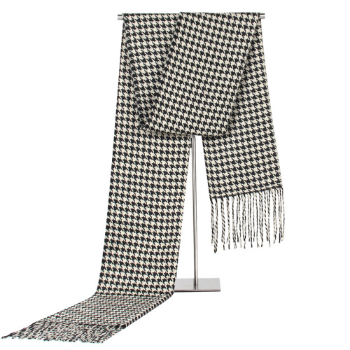 New Autumn and Winter European and American Houndstooth Business Casual Men‘s Scarf Cross-Border Men‘s Tassel Cashmere-like Warm Scarf