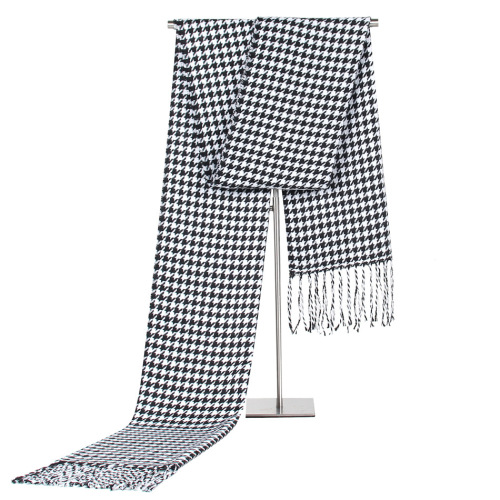 Autumn and Winter European and American New Houndstooth Business Casual Men‘s Scarf Cross-Border Men‘s Tassel Cashmere-like Warm Scarf