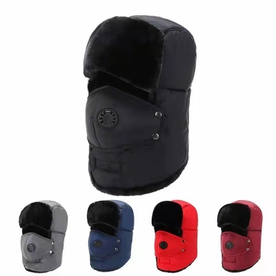 Winter Leifeng Cap Cycling Mask Breather Valve Warm Earflaps Cap Men's and Women's Same plus Fluff Hat