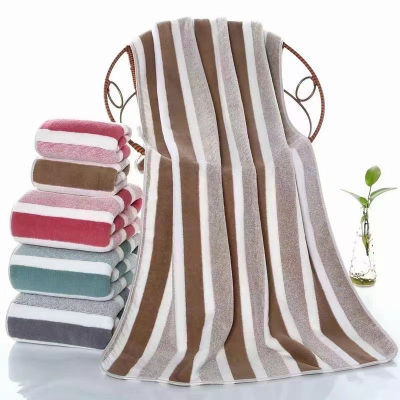 Vertical Bar Bath Towel Coral Fleece Absorbent Lint-Free Adult Male and Female Couple Gift Student Bathing and Face Washing Covers
