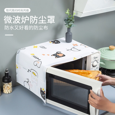 Microwave Oven Dust Cover Oven Cover Towel Dust Cloth PEVA Cotton and Linen Microwave Oven Cover Oil-Proof Dirt-Proof Cover Fabric