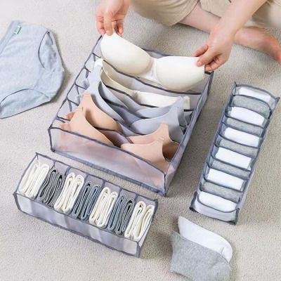 Washable Mesh Underwear Storage Box Socks Bra Panties Drawer Separated Plaid Finishing Box