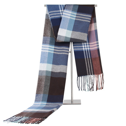 new european and american cashmere-like warm men‘s scarf middle-aged and elderly striped plaid men‘s scarf gift factory direct sales