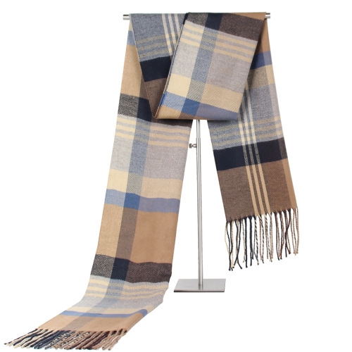 new european and american cashmere-like warm men‘s scarf middle-aged and elderly striped plaid men‘s scarf gift factory direct sales