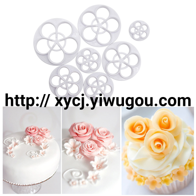 7PCs Rose Petals Cutter Embossing Mold DIY Fondant Cake Decoration Tool Biscuit Impression