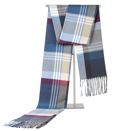 New European and American Cashmere-like Thermal Men‘s Scarf Middle-Aged and Elderly Striped Plaid Men‘s Scarf Gift Factory Direct Sales 