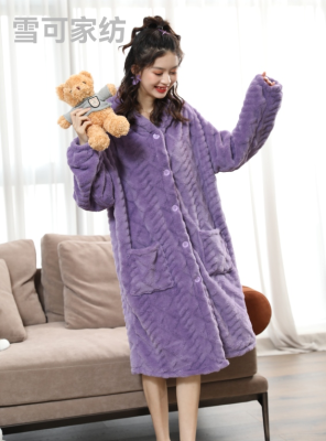 Nightgown Home Clothes Comfortable Cotton Velvet 280gsm Super Soft Thermal Pajamas Life Museum Shopping Mall High-End Quality Spot