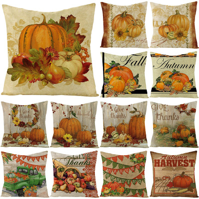 Pillow Thanksgiving Pillow Cover Pumpkin Printing Harvest Linen Cushion Cover Office Sofas Throw Pillowcase Cross-Border