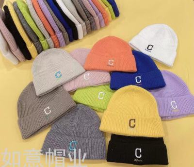 C- Shaped English Embroidered Garden Top Knitting Belt Wool Winter Knitting Adult Hat Outdoor Warm Essential Comfortable Soft Hat