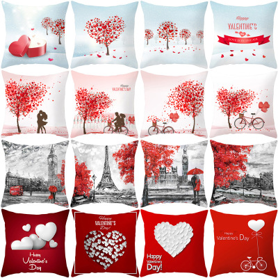 Valentine's Day Love Tree Series Peach Skin Fabric Pillow Cover Valentine's Day Sofa Pillowcase Amazon Hot Home Fabric