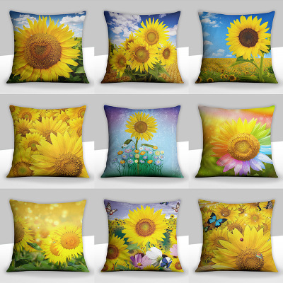 Fashion Simple and Fresh Pastoral Style SUNFLOWER Cushion Pillow Colorful Flowers Blue Sky White Clouds Pillow