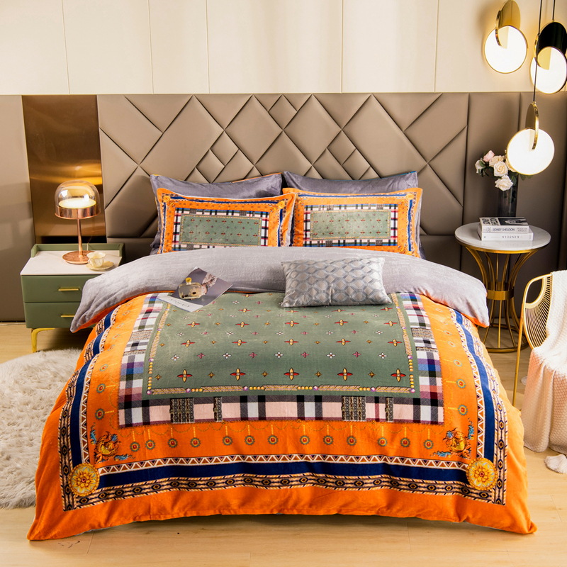 2021秋冬新款数码印花牛奶绒四件套定位大版绒套件保暖床上用品