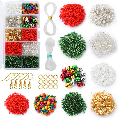 2021 New Christmas Combination 10 Grid Set DIY Christmas Small Rice-Shaped Beads Pendant Earrings Beads of Necklace Material Package